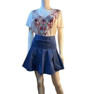 Vans Womens Blue Pleated Skater Skirt Size 24 Cotton Blend Made In India NWT